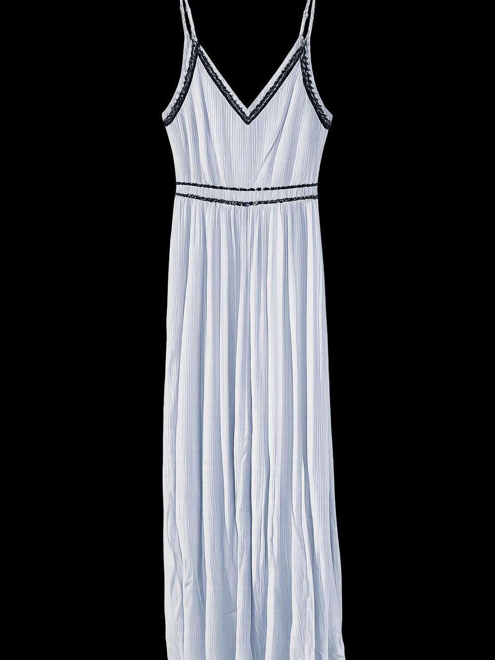Japna Blue and White Pen Striped V-Neck Jumper with Navy Embroidered Trim